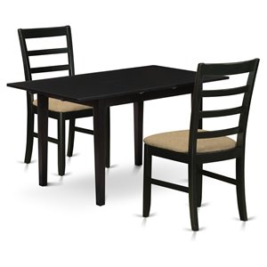 East West Furniture Norfolk 3-piece Wood Dining Set with Ladder Back in Black