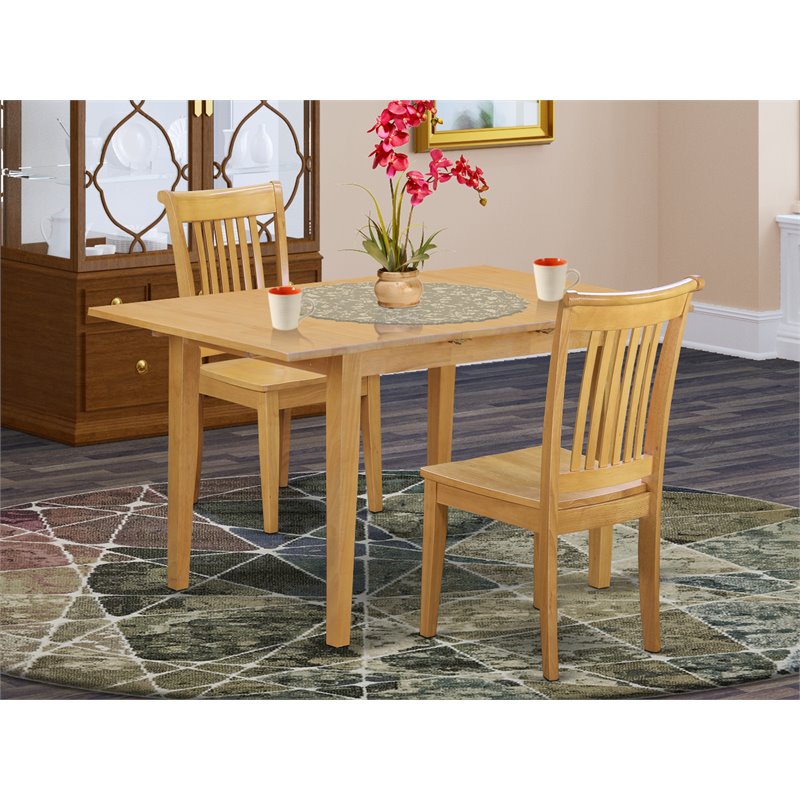East West Furniture Norfolk 3-piece Traditional Wood Dinette Set in Oak