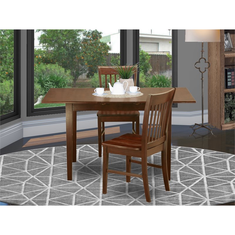 East West Furniture Norfolk 3-piece Wood Dining Table and Chair Set in Mahogany