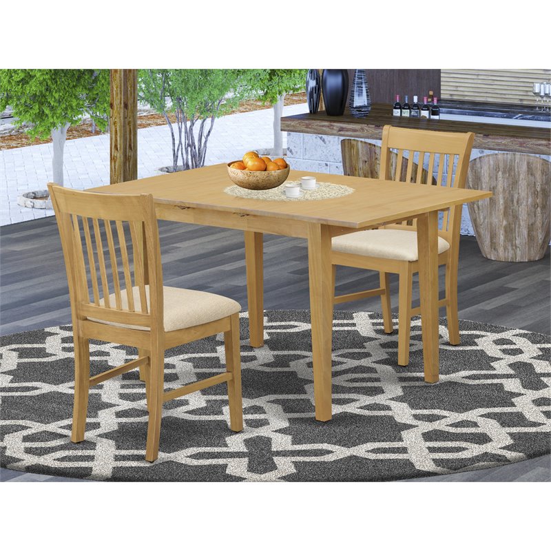 East West Furniture Norfolk 3-piece Wood Table and Dining Chair Set in Oak
