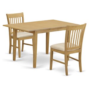 East West Furniture Norfolk 3-piece Wood Table and Dining Chair Set in Oak