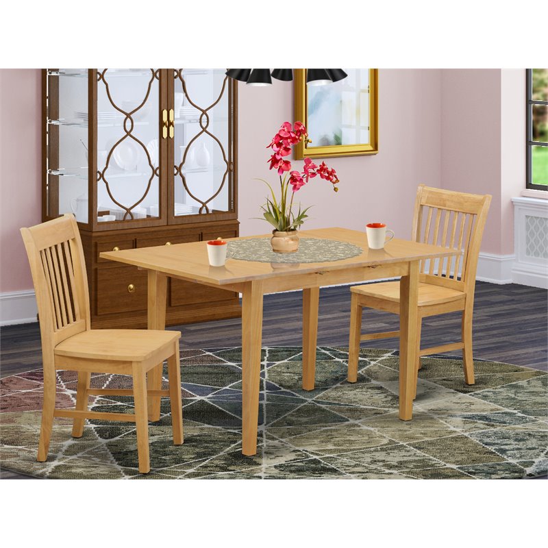 East West Furniture Norfolk 3-piece Wood Dining Table and Chairs in Oak