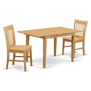 East West Furniture Norfolk 3-piece Wood Dining Table and Chairs in Oak