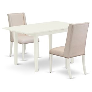 East West Furniture Norfolk 3-piece Dining Table and High Back Chairs in White