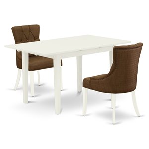 East West Furniture Norfolk 3-piece Dining Table and Chair Set in Linen White