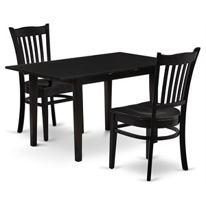 East West Furniture Norfolk 3-piece Dining Set with Slatted Back in Black