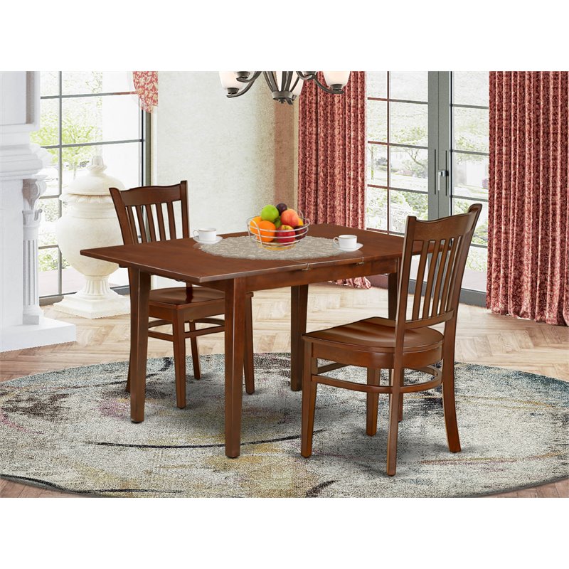 East West Furniture Norfolk 3-piece Wood Dining Table and Chairs in Mahogany