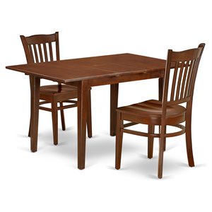 East West Furniture Norfolk 3-piece Wood Dining Table and Chairs in Mahogany