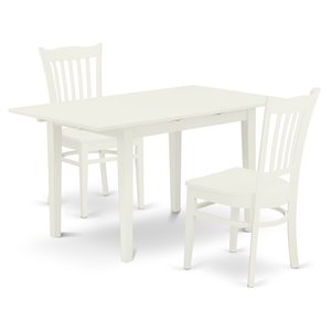 East West Furniture Norfolk 3-piece Wood Dining Table and Chairs in Linen White