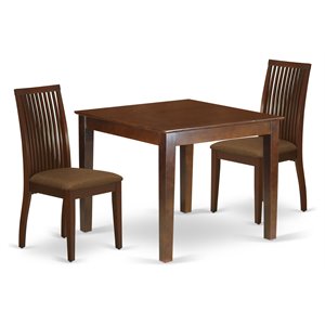 East West Furniture Oxford 3-piece Wood Dining Set with Fabric Seat in Mahogany