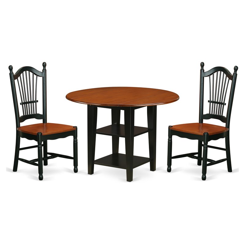 East West Furniture Sudbury 3-piece Wood Dining Table and Chair Set in Black
