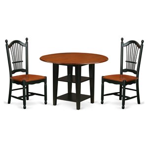 East West Furniture Sudbury 3-piece Wood Dining Table and Chair Set in Black