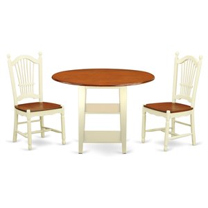 East West Furniture Sudbury 3-piece Dining Room Set in Buttermilk and Cherry