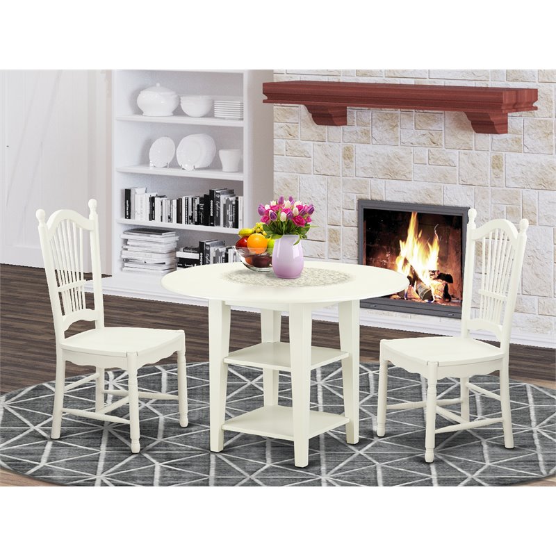 East West Furniture Sudbury 3-piece Dining Set with Wood Chairs in White