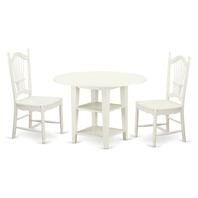 East West Furniture Sudbury 3-piece Dining Set with Wood Chairs in White