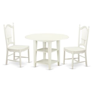 East West Furniture Sudbury 3-piece Dining Set with Wood Chairs in White
