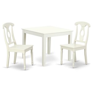 East West Furniture Oxford 3-piece Table and Panel Back Chairs in Linen White