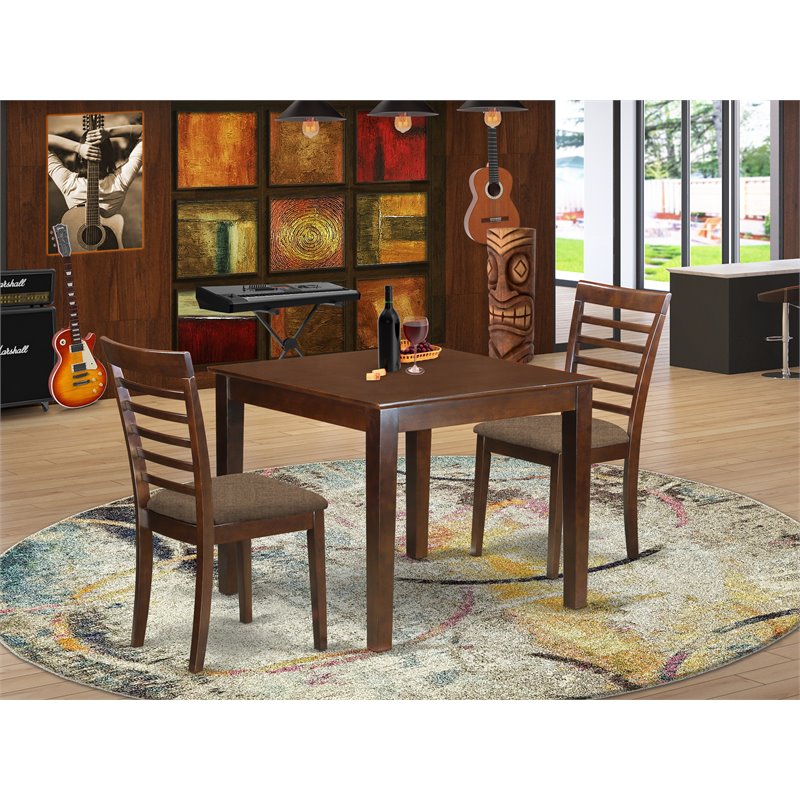 East West Furniture Oxford 3-piece Wood Dinette Table Set in Mahogany