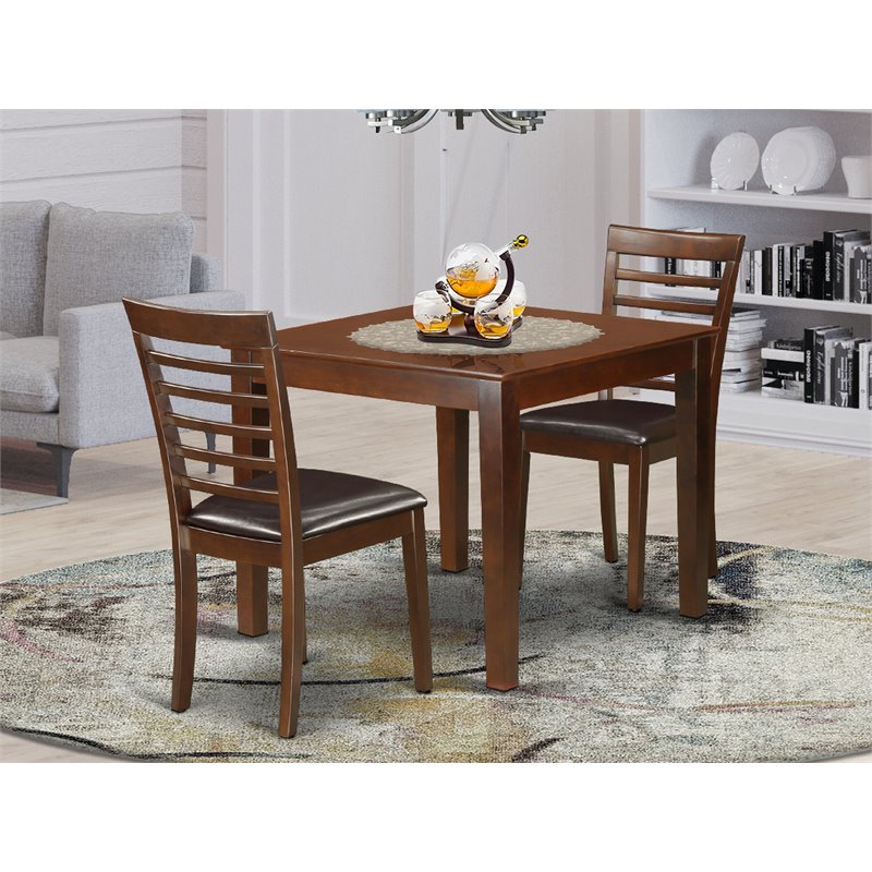 East West Furniture Oxford 3-piece Wood Dinette Table and Chairs in Mahogany