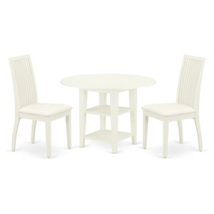 East West Furniture Sudbury 3-piece Wood Dining Table Set in Linen White