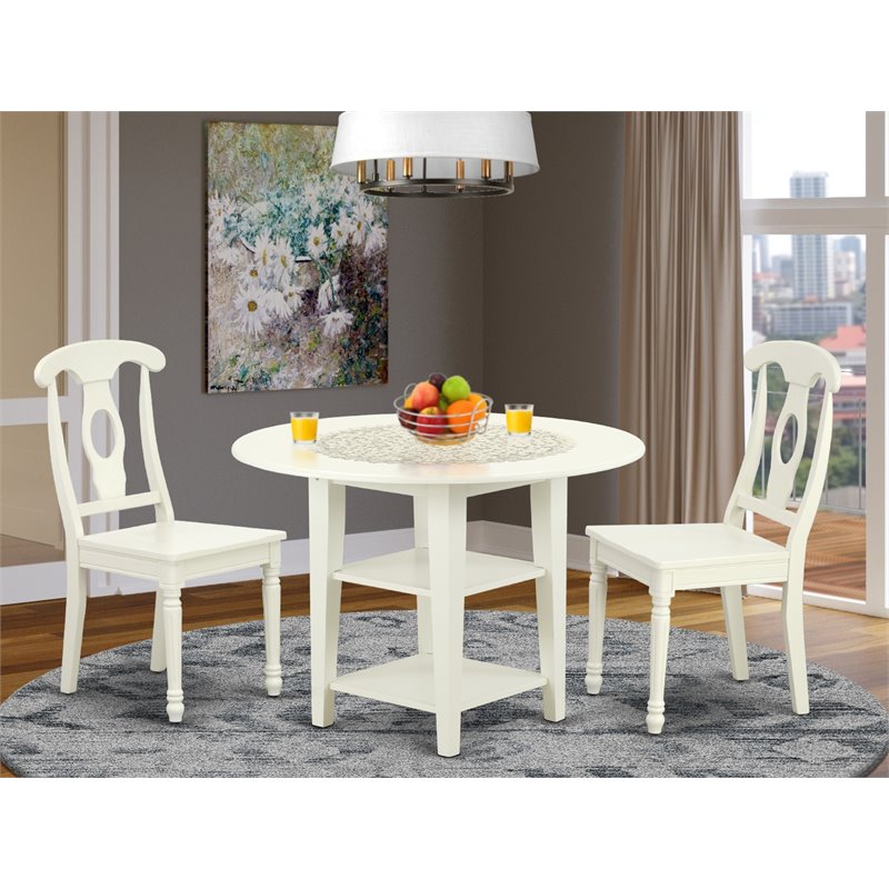 East West Furniture Sudbury 3-piece Dining Set with Panel Back in Linen White