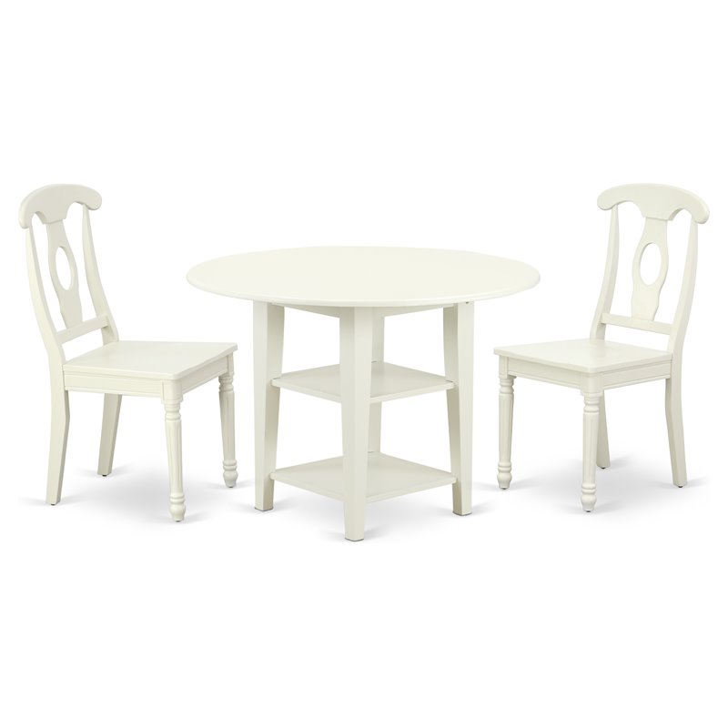 East West Furniture Sudbury 3-piece Dining Set with Panel Back in Linen White