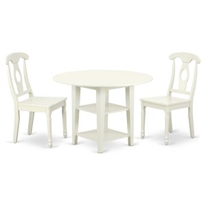 East West Furniture Sudbury 3-piece Dining Set with Panel Back in Linen White