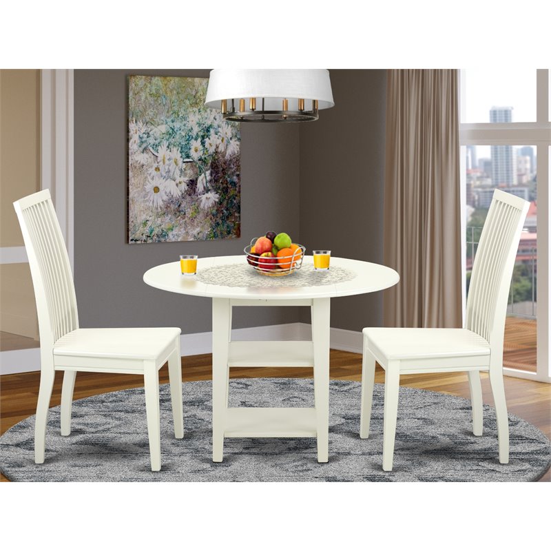 East West Furniture Sudbury 3-piece Wood Dining Room Set in Linen White
