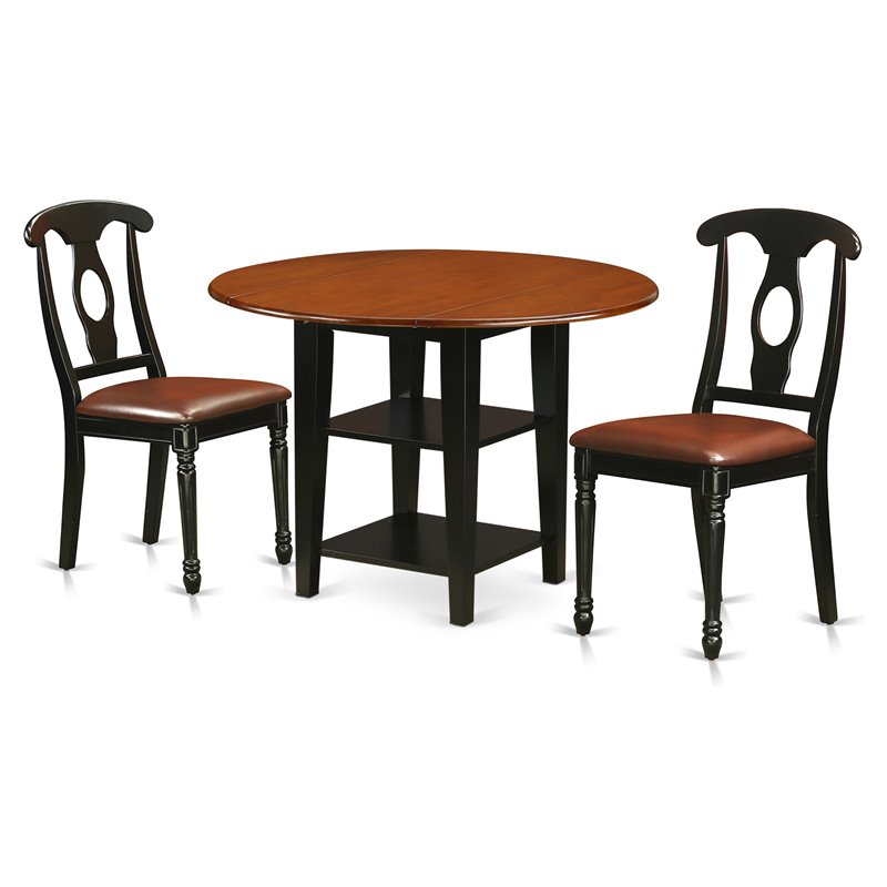 East West Furniture Sudbury 3-piece Wood Dining Set in Black and Cherry
