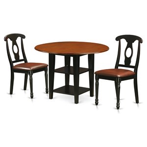 East West Furniture Sudbury 3-piece Wood Dining Set in Black and Cherry