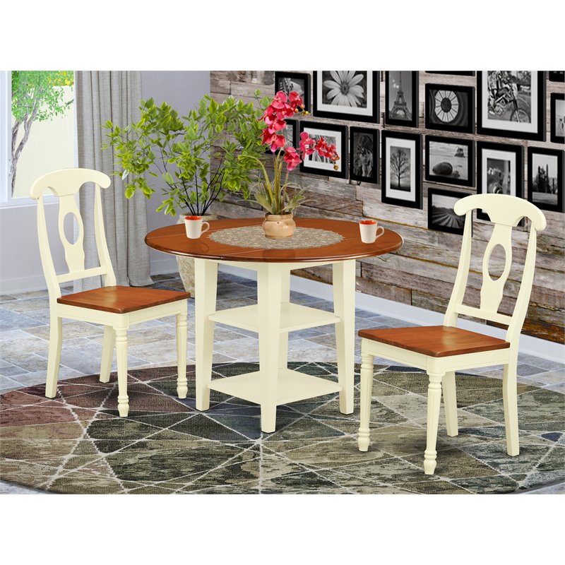 East West Furniture Sudbury 3-piece Wood Table and Dinette Chairs in Cherry