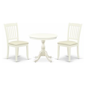East West Furniture Antique 3-piece Slatted Back Chairs and Table in Linen White