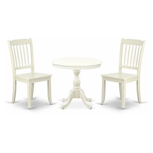 East West Furniture Antique 3-piece Wood Dining Set with Slatted Back in White