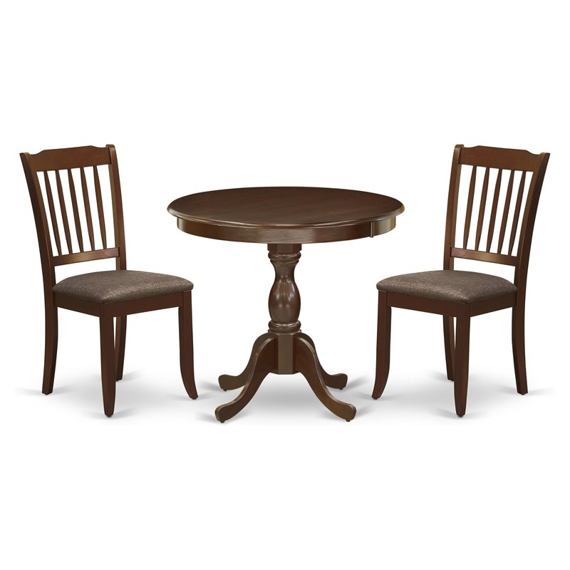 East West Furniture Antique 3-piece Dining Set with Slatted Chairs in Mahogany