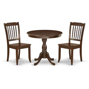 East West Furniture Antique 3-piece Dining Set with Slatted Back in Mahogany
