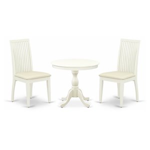 East West Furniture Antique 3-piece Dinner Table and Slatted Chairs in White