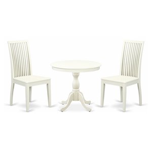 East West Furniture Antique 3-piece Dinner Table and Slatted Chair Set in White