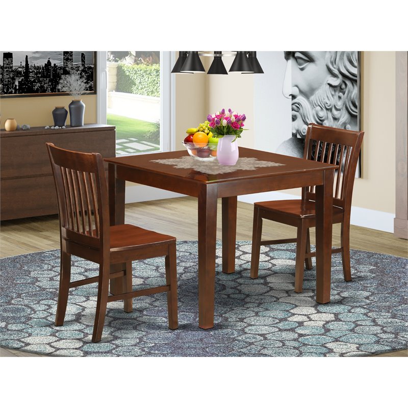 East West Furniture Oxford 3-piece Wood Dinette Table and Chair Set in Mahogany