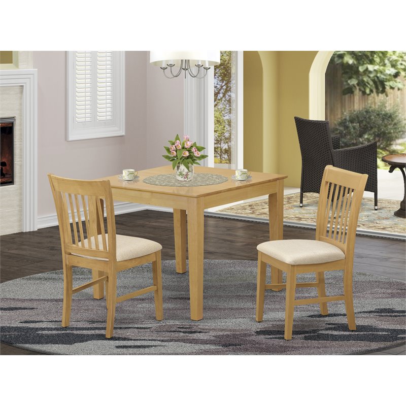 East West Furniture Oxford 3-piece Wood Dining Table and Chairs in Oak