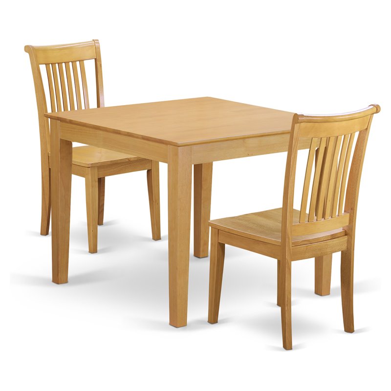 East West Furniture Oxford 3-piece Wood Dining Set with Wood Seat in Oak
