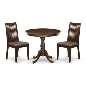 East West Furniture Antique 3-piece Wood Dining Set with Fabric Seat in Mahogany