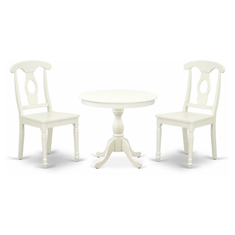 East West Furniture Antique 3-piece Dining Set with Napoleon Back in Linen White
