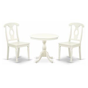 East West Furniture Antique 3-piece Dining Set with Napoleon Back in Linen White