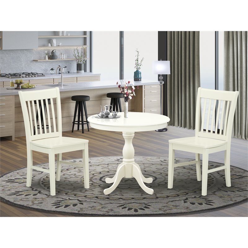 East West Furniture Antique 3-piece Dining Set with Slatted Chairs in White