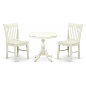 East West Furniture Antique 3-piece Dining Set with Slatted Chairs in White