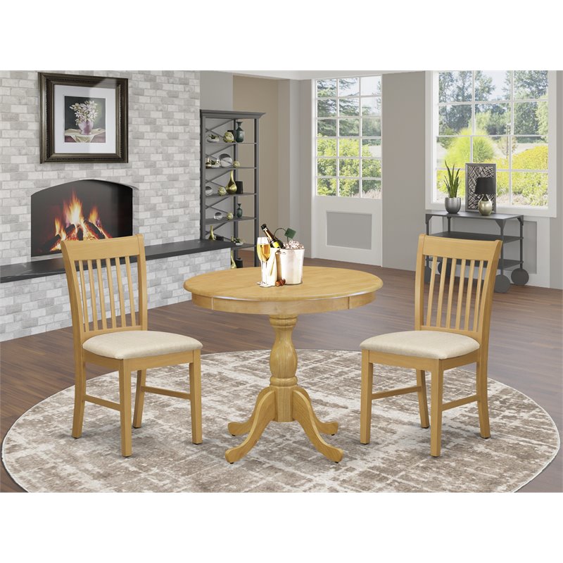 East West Furniture Antique 3-piece Wood Dining Set with Slatted Back in Oak
