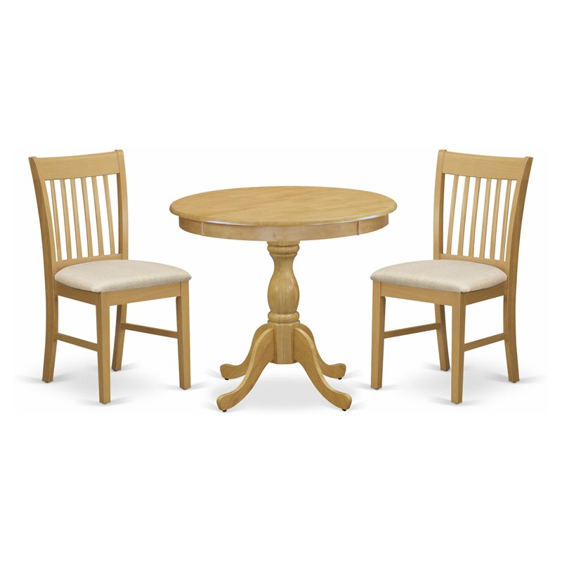 East West Furniture Antique 3-piece Wood Dining Set with Slatted Back in Oak
