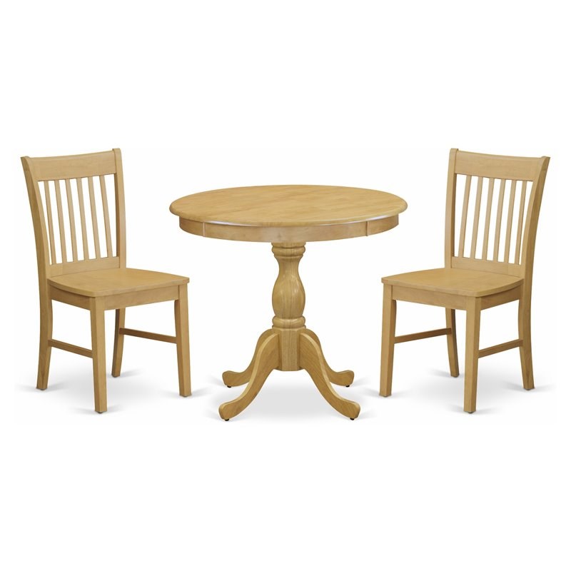 East West Furniture Antique 3-piece Wood Dining Table and Chair Set in Oak