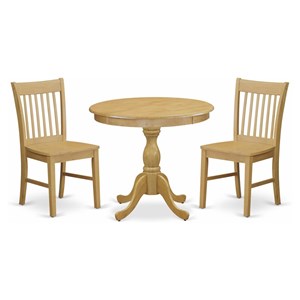 East West Furniture Antique 3-piece Wood Dining Table and Chair Set in Oak