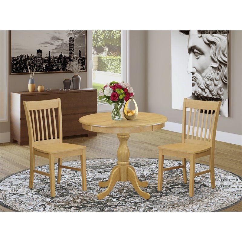 East West Furniture Antique 3-piece Wood Dining Table and Chair Set in Oak